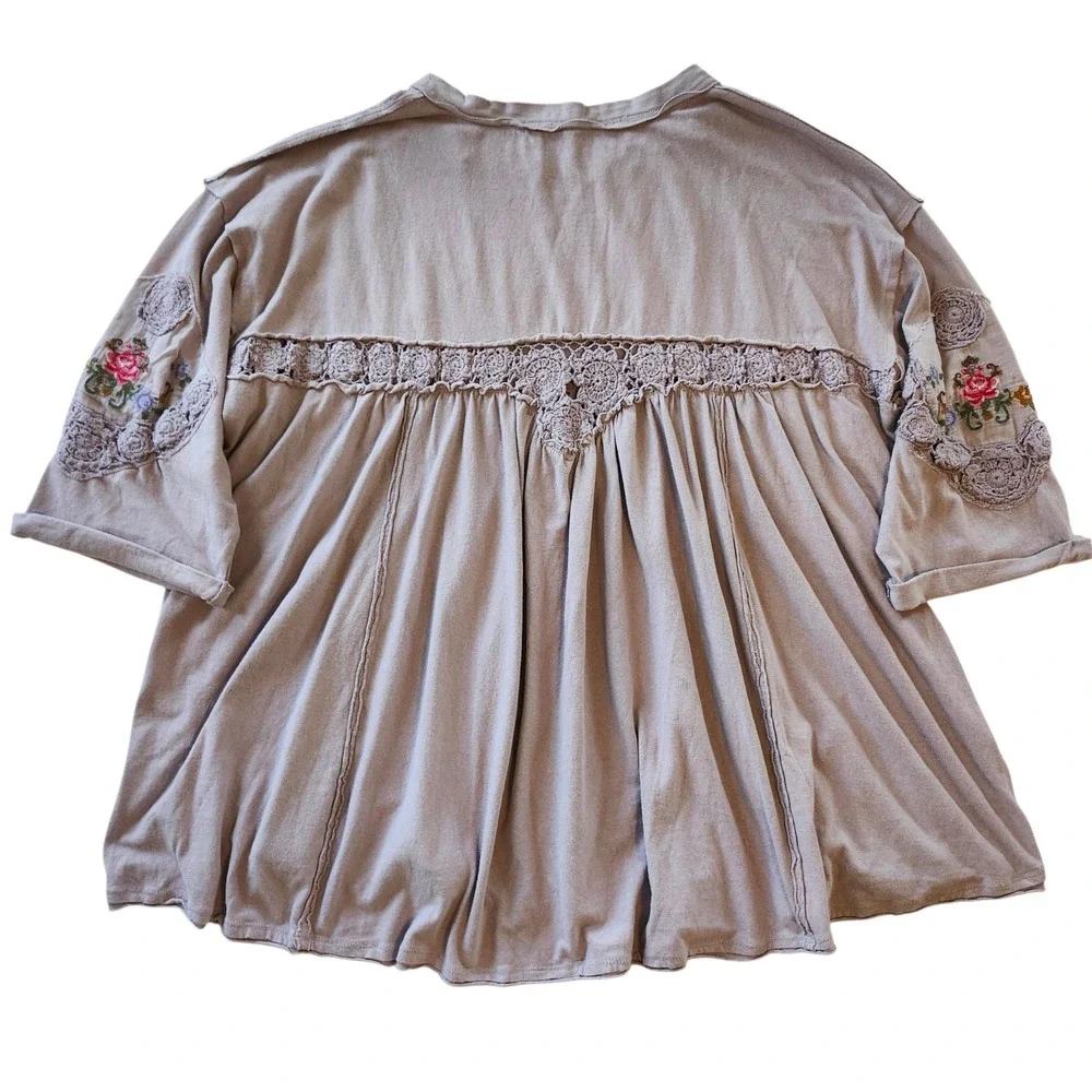 Free People Kennedy Tunic Embroidered Babydoll Top Shirt Crochet Lace Womens XL - Picture 3 of 8